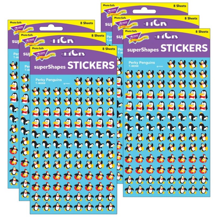 TREND Perky Penguins superShapes Stickers, 800 Per Pack, 6 Packs