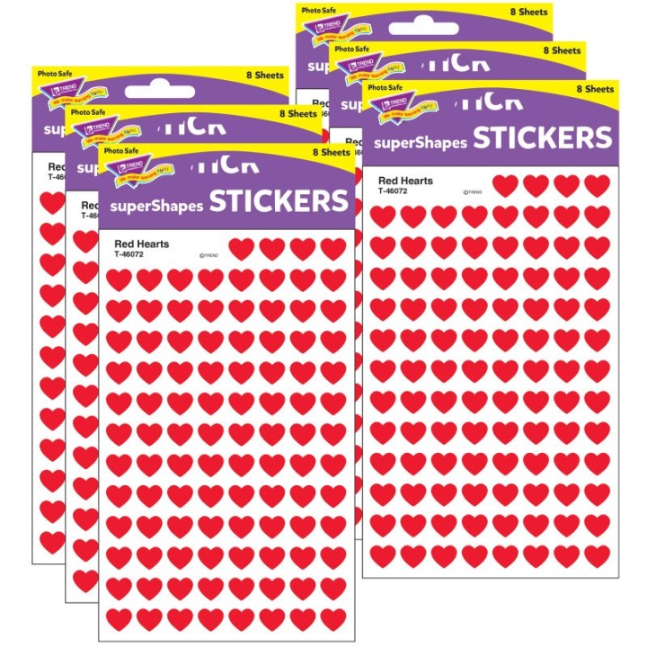 TREND Red Hearts superShapes Stickers, 800 Per Pack, 6 Packs