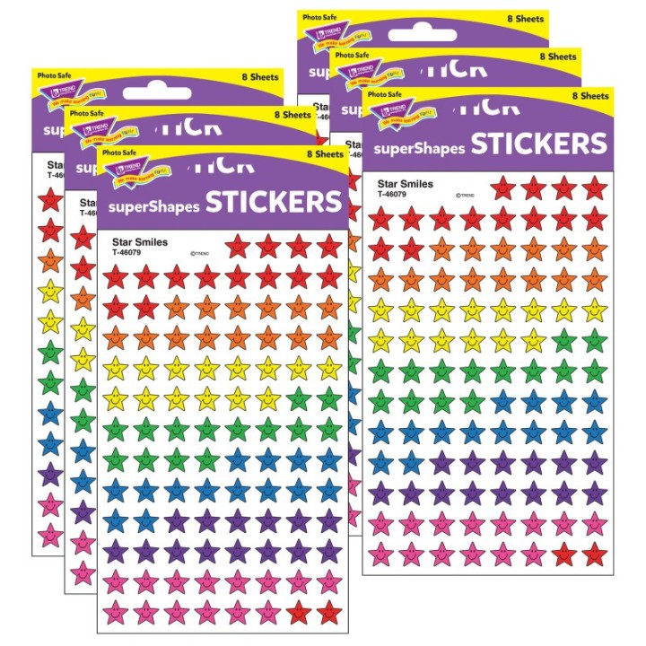 TREND Star Smiles superShapes Stickers, 800 Per Pack, 6 Packs