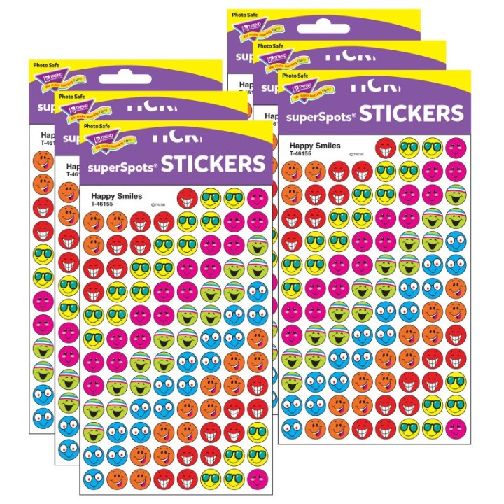 TREND Happy Smiles superSpots® Stickers, 800 Per Pack, 6 Packs