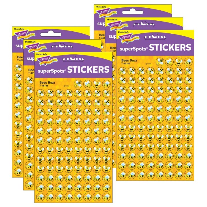 TREND Bees Buzz superSpots® Stickers, 800 Per Pack, 6 Packs