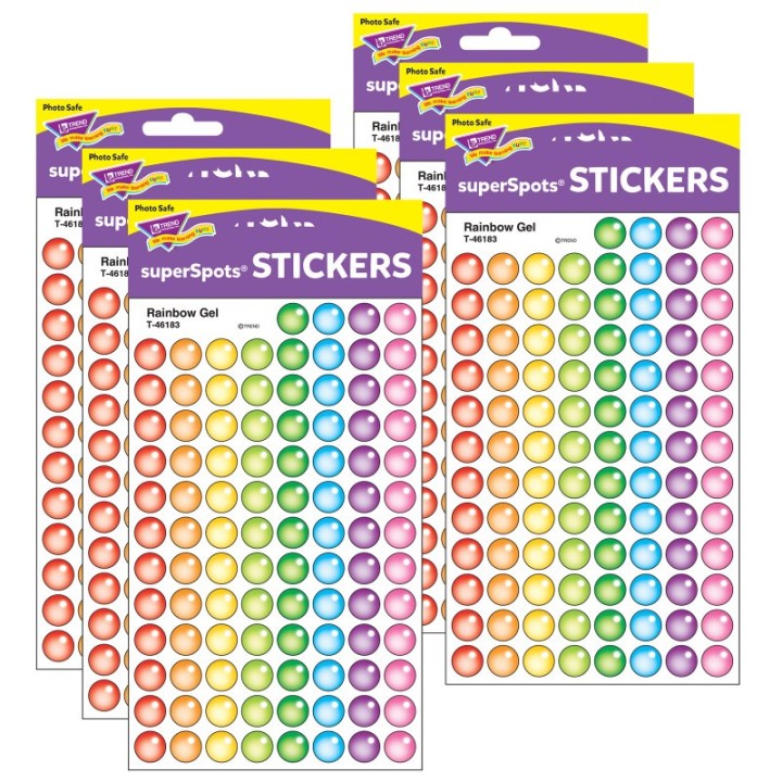 TREND Rainbow Gel superSpots® Stickers, 800 Per Pack, 6 Packs