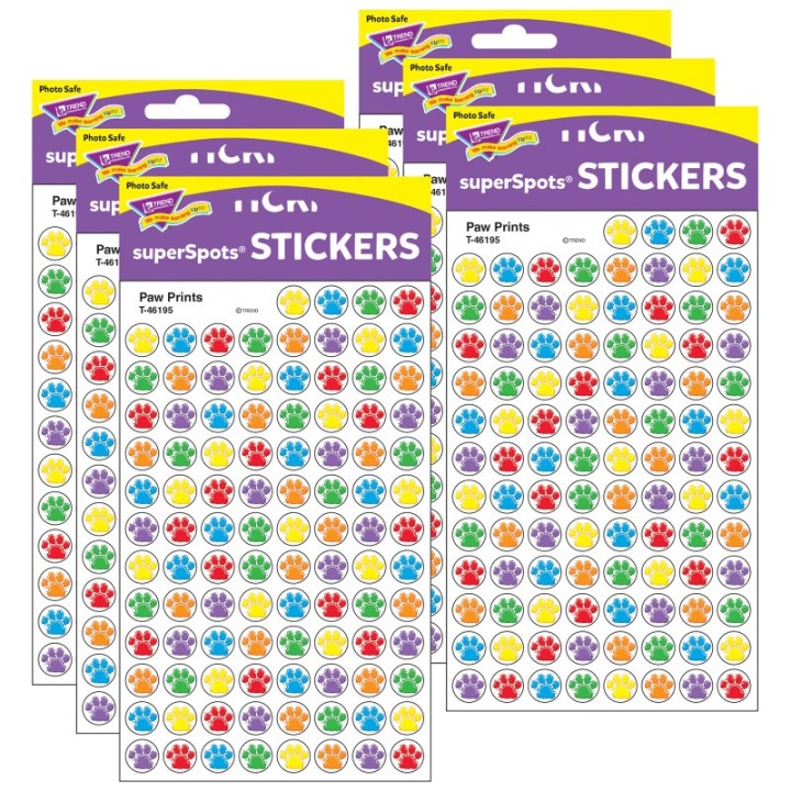 TREND Paw Prints superSpots® Stickers, 800 Per Pack, 6 Packs