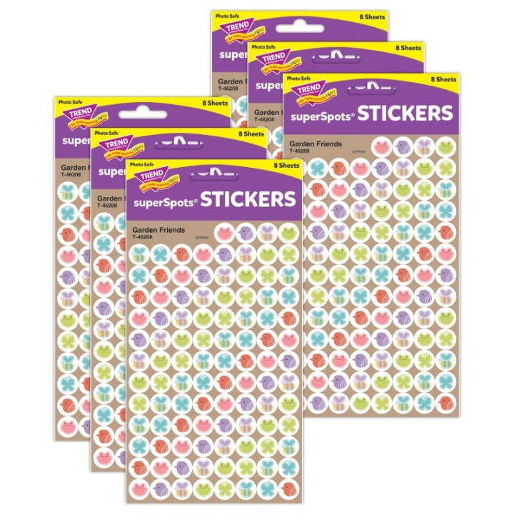 TREND Garden Friends superSpots® Stickers, 800 Per Pack, 6 Packs