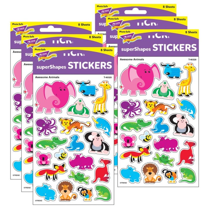 TREND Awesome Animals superShapes Stickers-Large, 160 Per Pack, 6 Packs
