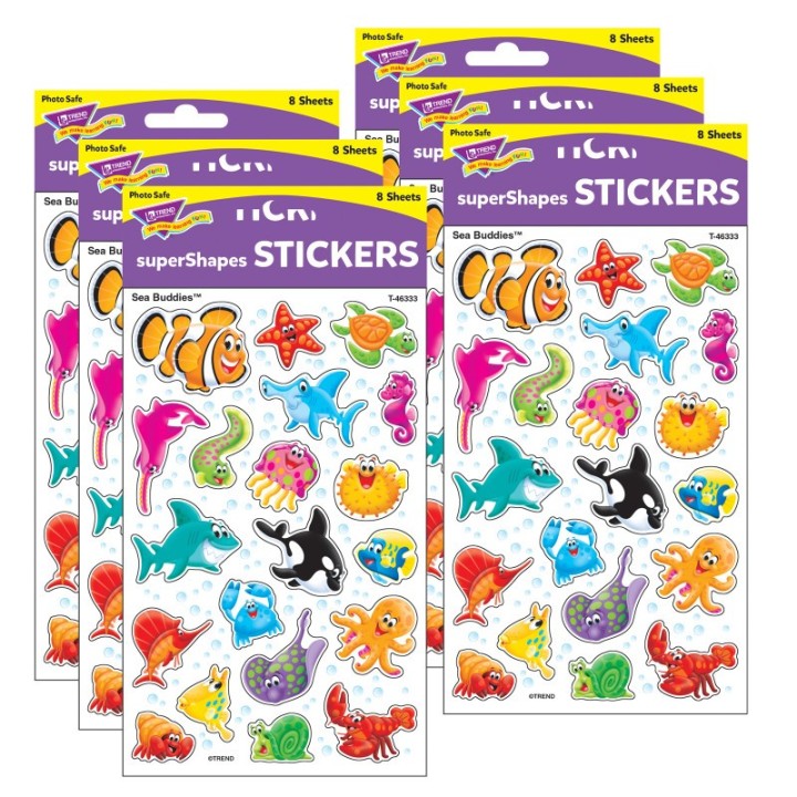 TREND Sea Buddies™ superShapes Stickers-Large, 160 Per Pack, 6 Packs