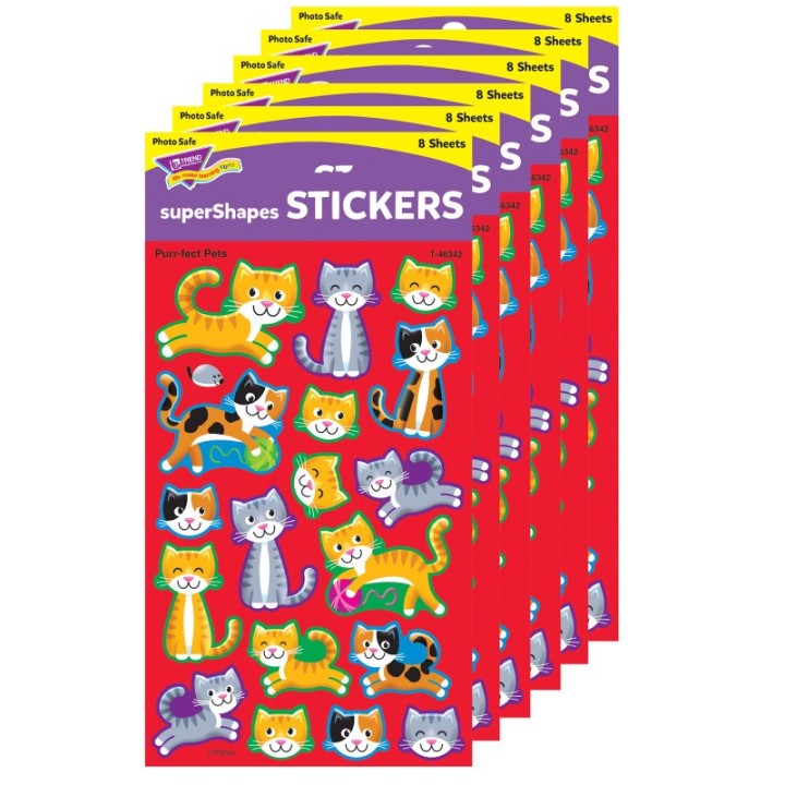 TREND Purr-fect Pets superShapes Stickers-Large, 144 Per Pack, 6 Packs