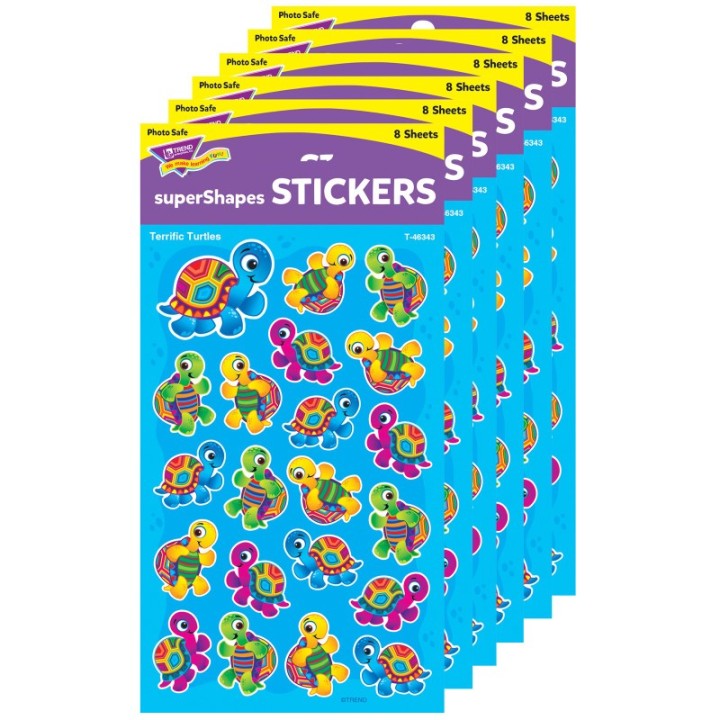 TREND Terrific Turtles superShapes Stickers-Large, 168 Per Pack, 6 Packs