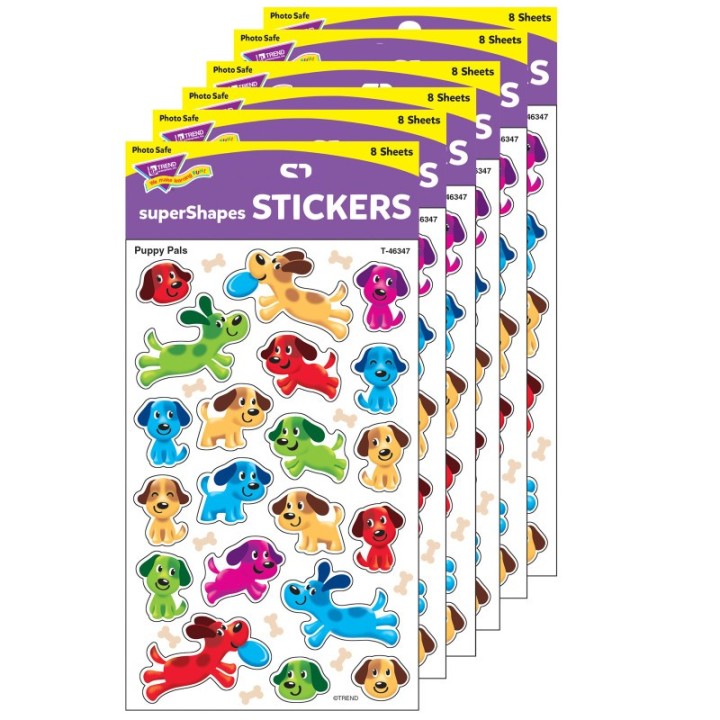 TREND Puppy Pals superShapes Stickers-Large, 160 Per Pack, 6 Packs