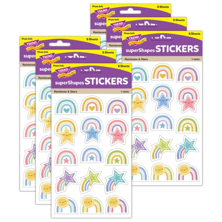 TREND Rainbows & Stars Large superShapes Stickers, 120 Per Pack, 6 Packs