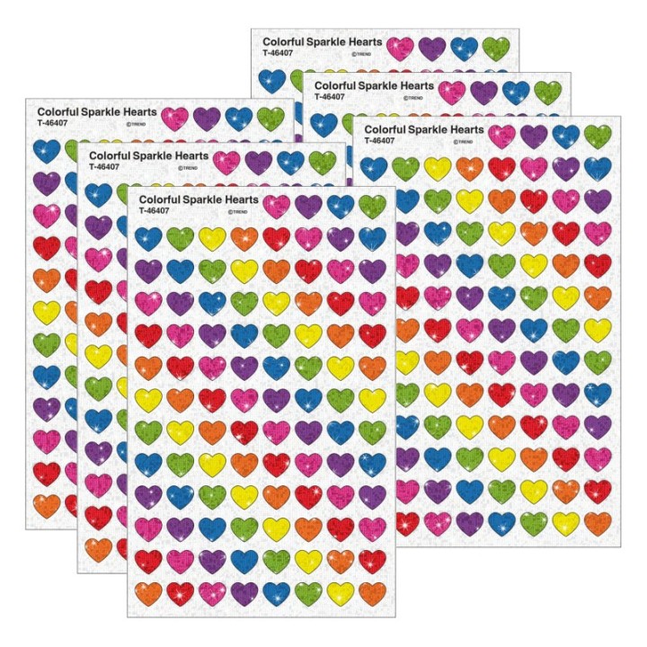TREND Colorful Hearts Sparkle Stickers®, 400 Per Pack, 6 Packs