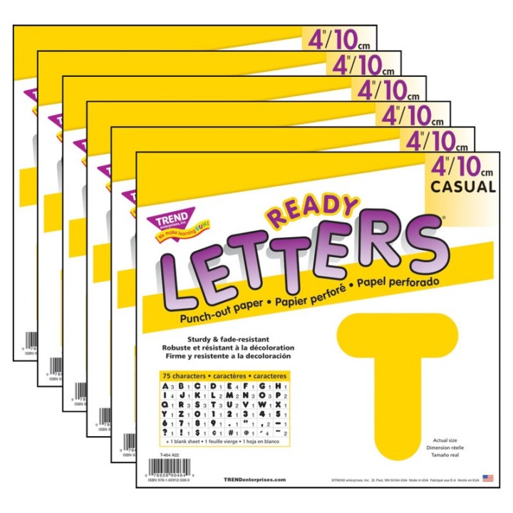 TREND Yellow 4" Casual Uppercase Ready Letters®, 6 Packs