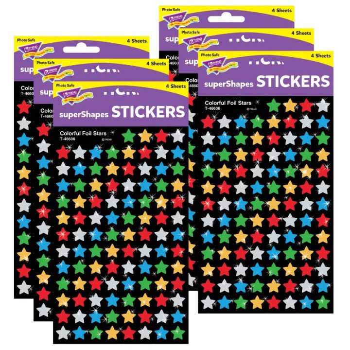 TREND Colorful Foil Stars superShapes Stickers, 400 Per Pack, 6 Packs