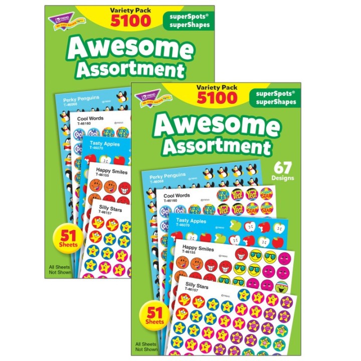 TREND Awesome Assortment superSpots®/superShapes Variety Pack, 5100 Per Pack, 2 Packs