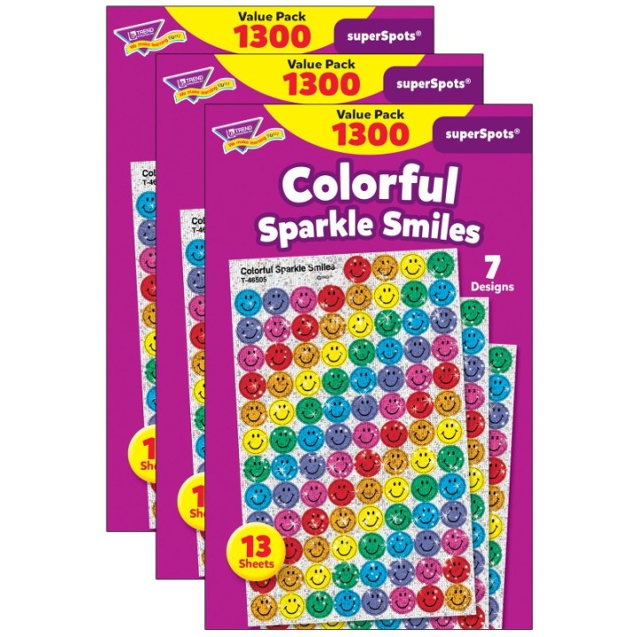 TREND Colorful Sparkle Smiles superSpots® Value Pack, 1300 Per Pack, 3 Packs