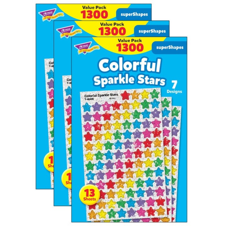 TREND Colorful Sparkle Stars superShapes Value Pack, 1300 Per Pack, 3 Packs