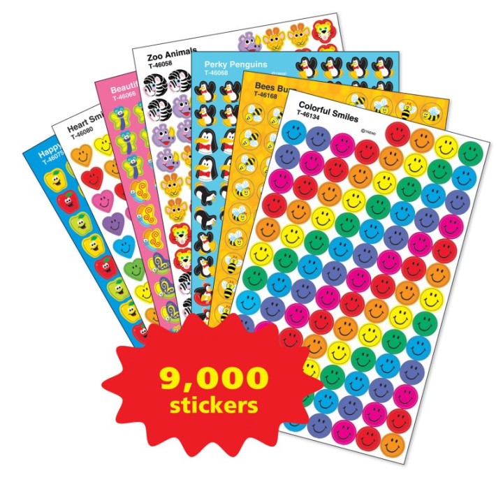 TREND SuperSpots® & SuperShapes Stickers Assortment Pack, 100 Stickers Per Sheet, 90 Sheets