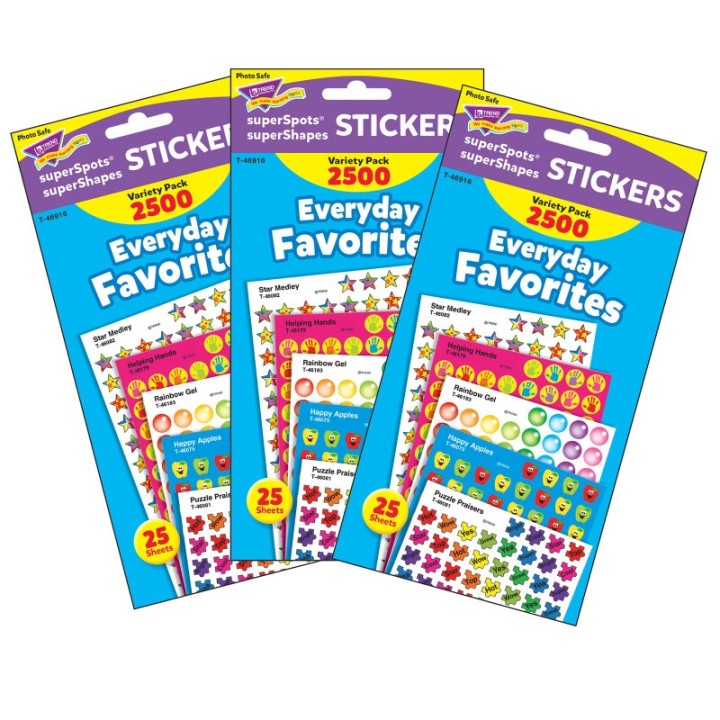 TREND Everyday Favorites superSpots®/superShapes Variety Pack, 2500 Per Pack, 3 Packs