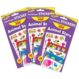 TREND Animal Stars superShapes Stickers-Large Variety Pack, 408 Per Pack, 3 Packs