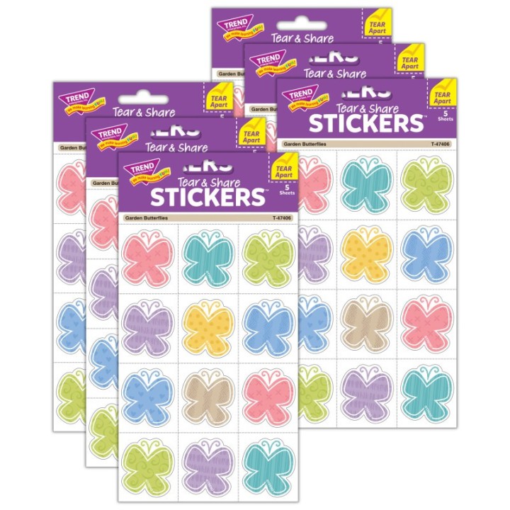 TREND Garden Butterflies Tear & Share Stickers®, 60 Per Pack, 6 Packs