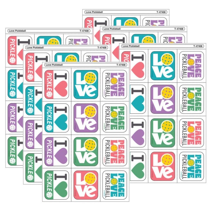 TREND Love Pickleball Tear & Share Stickers™, 60 Per Pack, 6 Packs