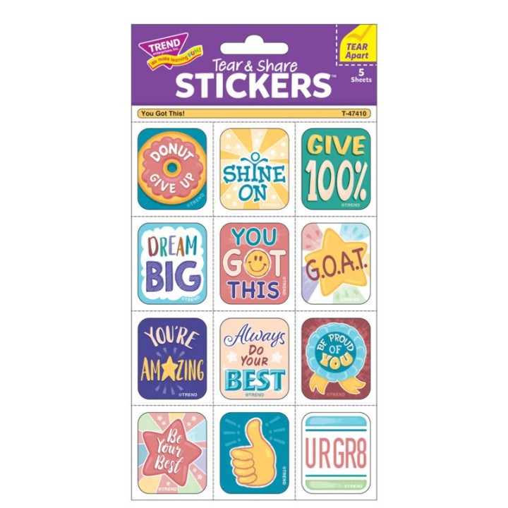 TREND You Got This! Tear & Share Stickers™, Pack of 60