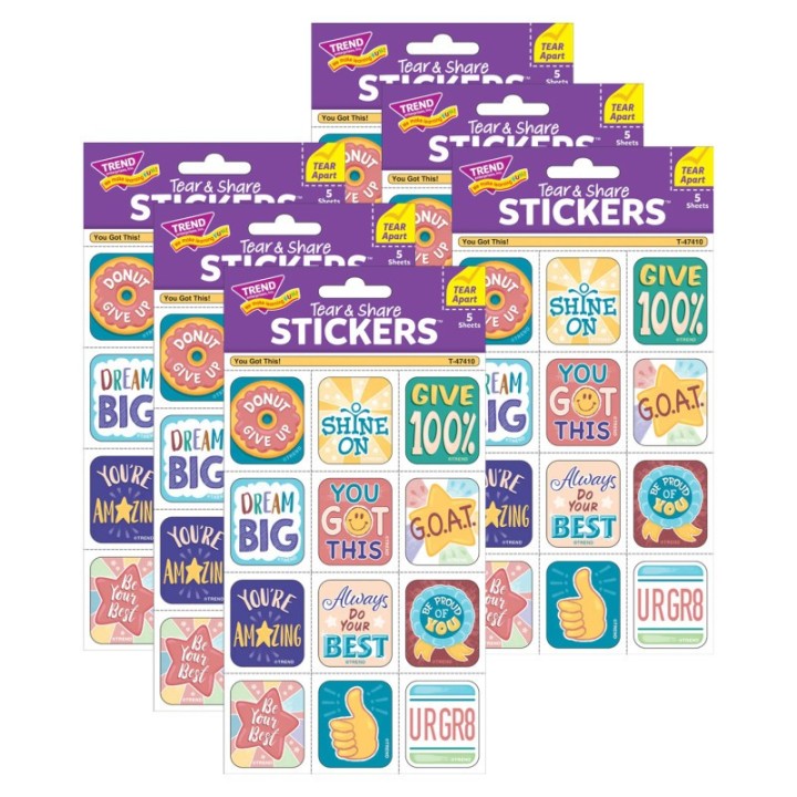 TREND You Got This! Tear & Share Stickers™, 60 Per Pack, 6 Packs