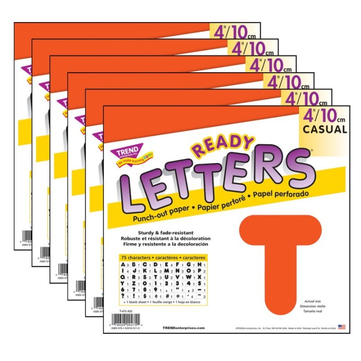 TREND Orange 4" Casual Uppercase Ready Letters®, 6 Packs