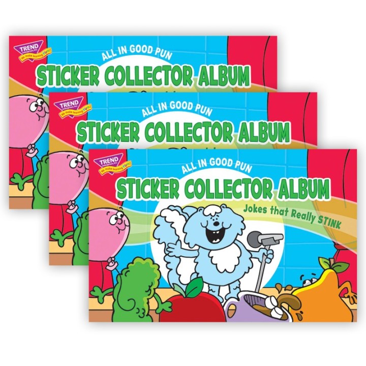 TREND All in Good Pun Sticker Collector Album, 16 Pages, 8.5" x 5.5", Pack of 3