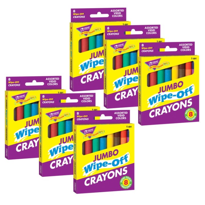 TREND Jumbo Wipe-Off® Crayons, Assorted, 8 per pack, 6 packs
