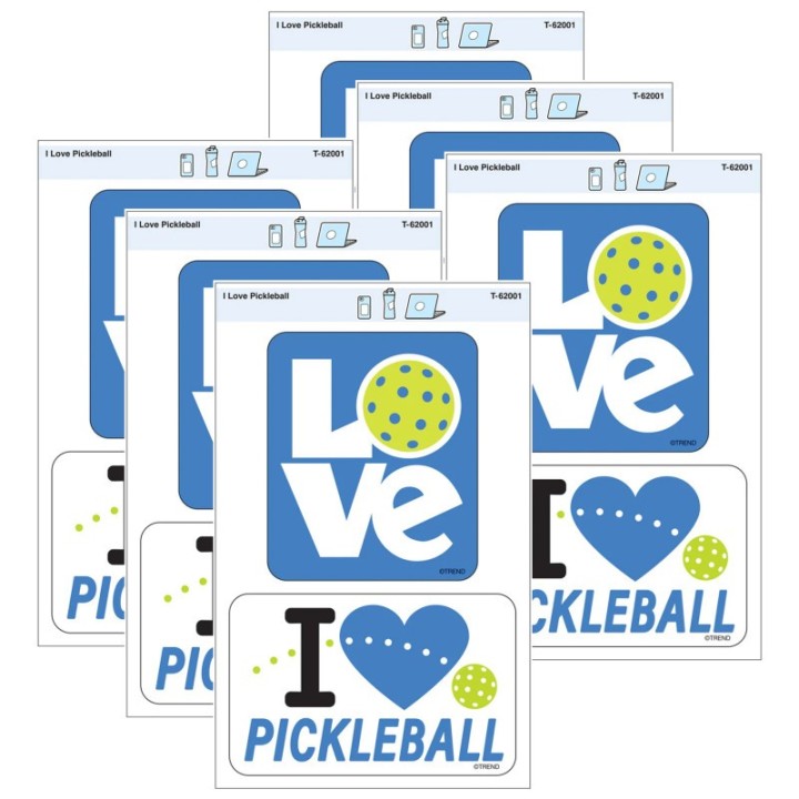 TREND I Love Pickleball Vinyl Stickers, 2 Per Pack, 6 Packs