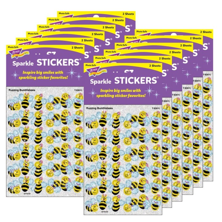 TREND Buzzing Bumblebees Sparkle Stickers®, 72 Per Pack, 12 Packs