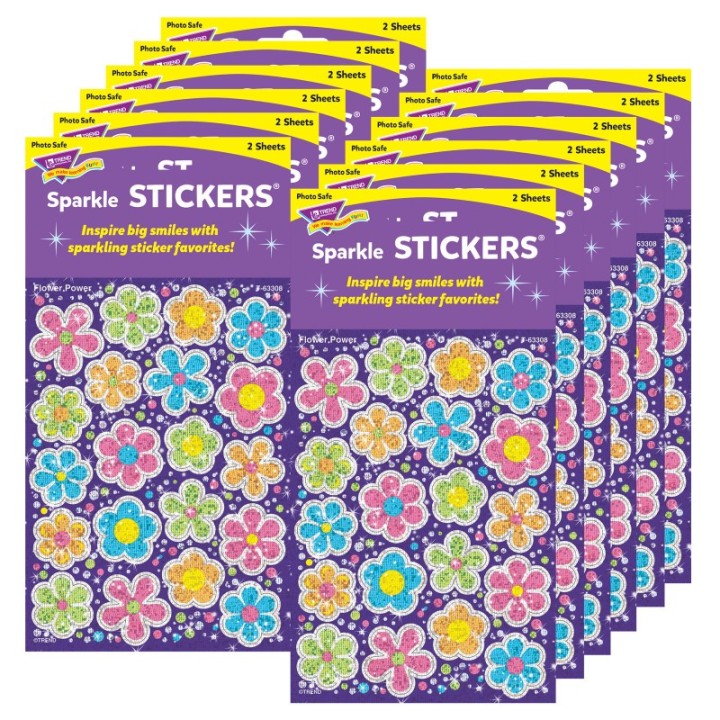 TREND Flower Power Sparkle Stickers®-Large, 40 Per Pack, 12 Packs