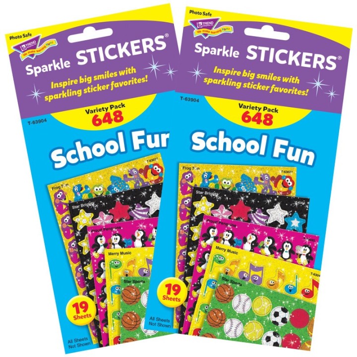 TREND School Fun Sparkle Stickers® Variety Pack, 648 Per Pack, 2 Packs