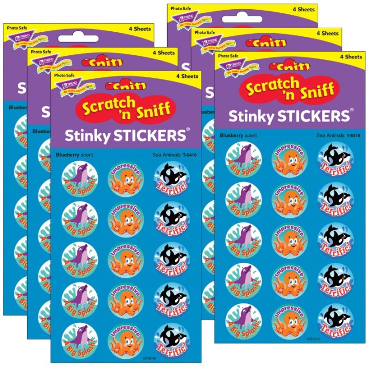 TREND Sea Animals/Blueberry Stinky Stickers®, 60 Per Pack, 6 Packs