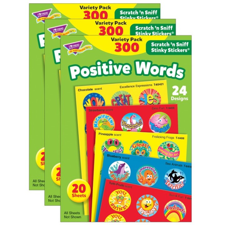 TREND Positive Words Stinky Stickers® Variety Pack, 300 Per Pack, 3 Packs