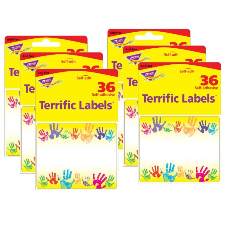 TREND Rainbow Handprints Terrific Labels™, 36 Per Pack, 6 Packs