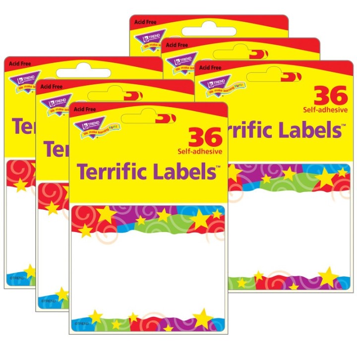 TREND Stars 'n Swirls Terrific Labels™, 36 Per Pack, 6 Packs