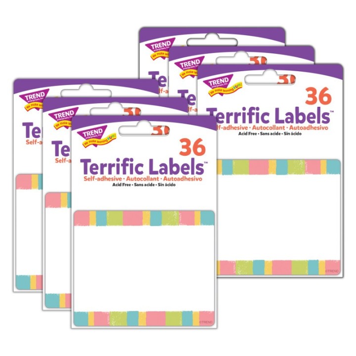 TREND Cheerful Stripes Terrific Labels™, 36 Per Pack, 6 Packs