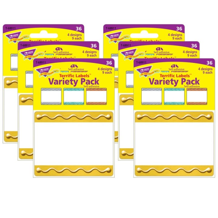 TREND I ♥ Metal™ Embossed Terrific Labels™ Variety Pack, 36 Per Pack, 6 Packs