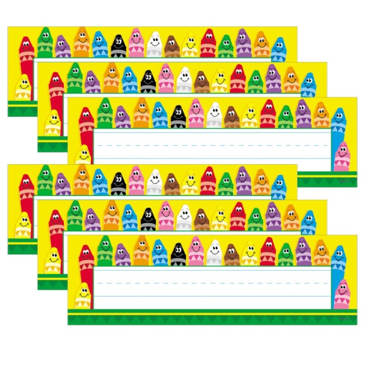 TREND Colorful Crayons Desk Toppers® Name Plates, 36 Per Pack, 6 Packs