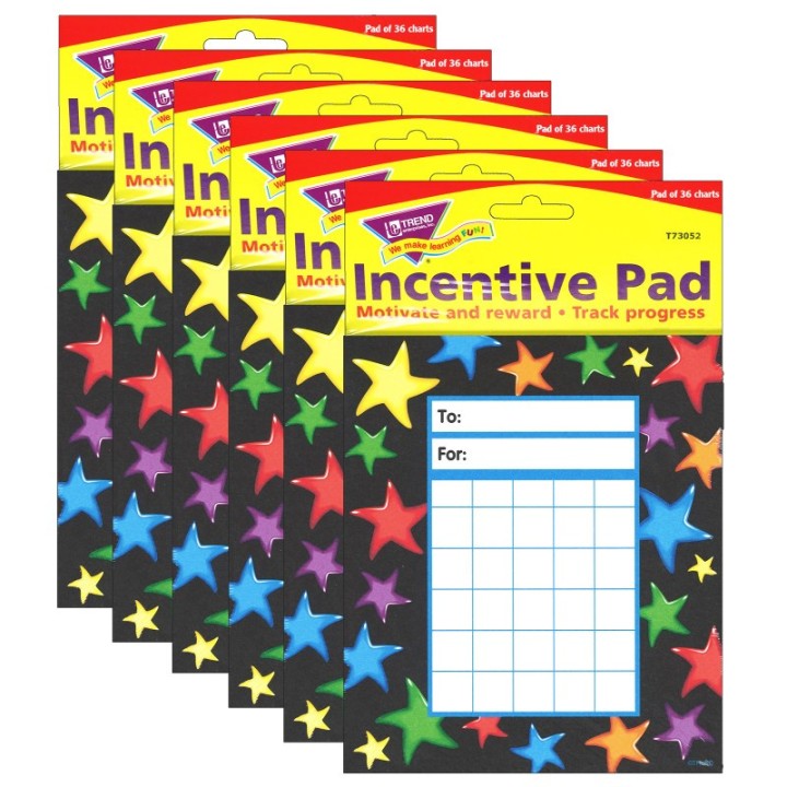 TREND Gel Stars Incentive Pad, 36 Sheets Per Pad, Pack of 6