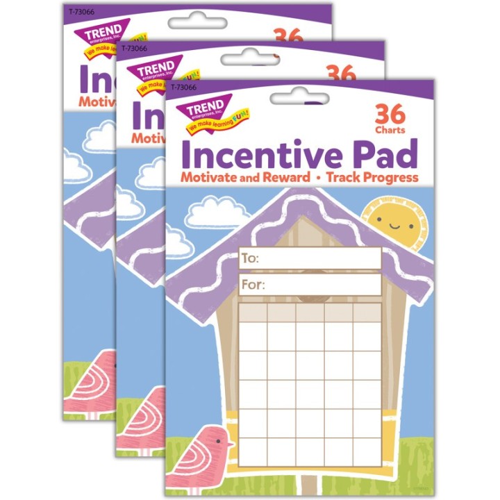 TREND Garden Birdhouse Incentive Pad, 36 Sheets, Pack of 3