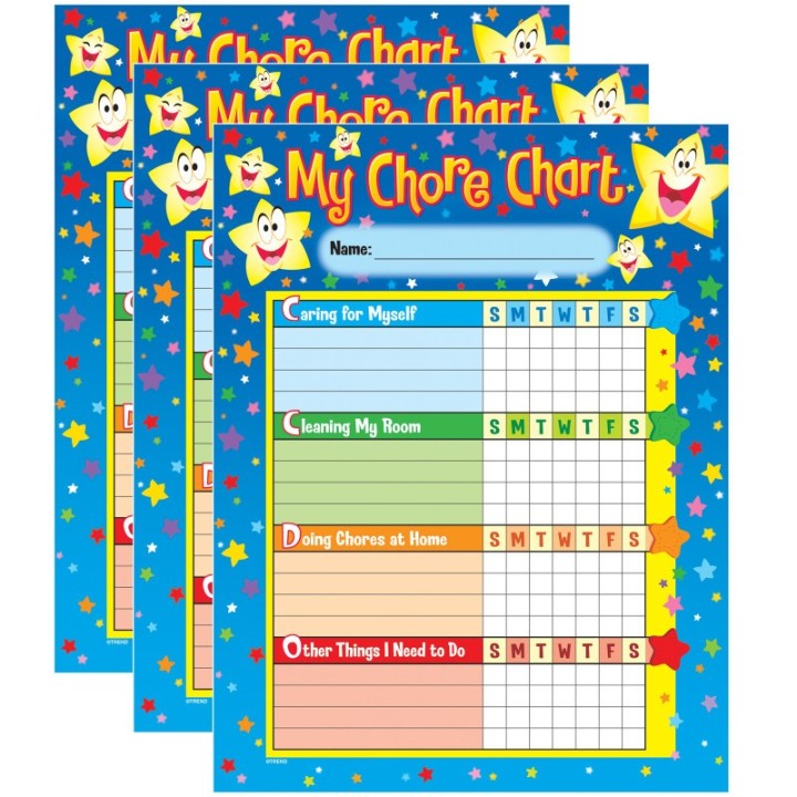 TREND Stars Chore Charts, 25 Sheets Per Pad, Pack of 3