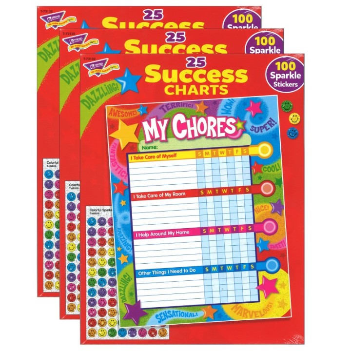 TREND Praise Words 'n Stars Chore Charts, 25 Sheets Per Pad, Pack of 3