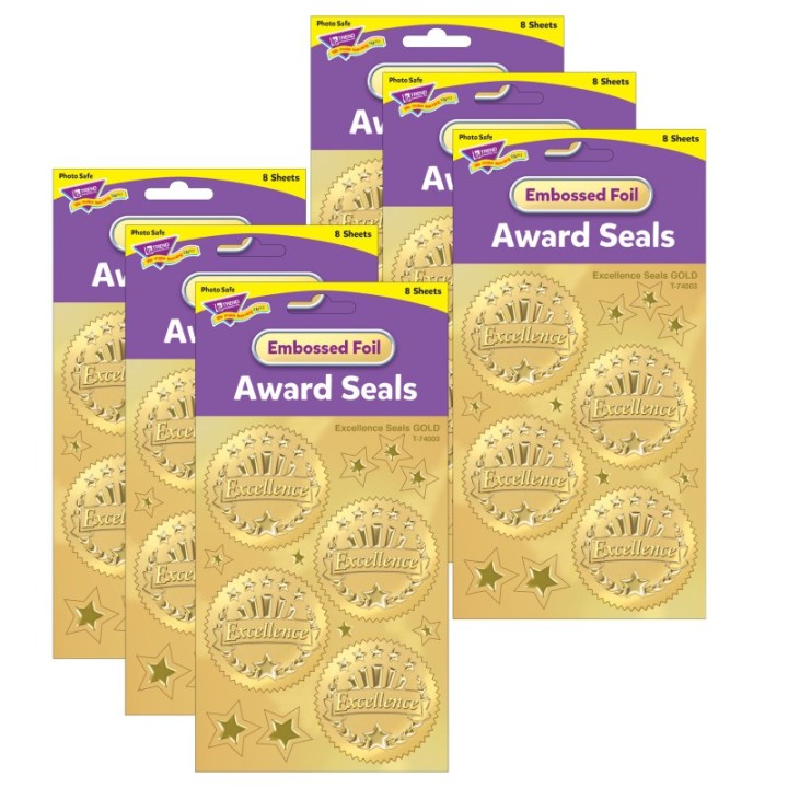 TREND Excellence (Gold) Award Seals Stickers, 32 Per Pack, 6 Packs
