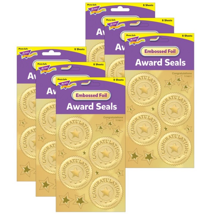 TREND Congratulations (Gold) Award Seals Stickers, 32 Per Pack, 6 Packs