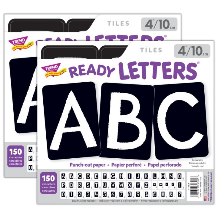 TREND Black 4" Tiles Uppercase Ready Letters®, 150 Pieces Per Pack, 2 Packs