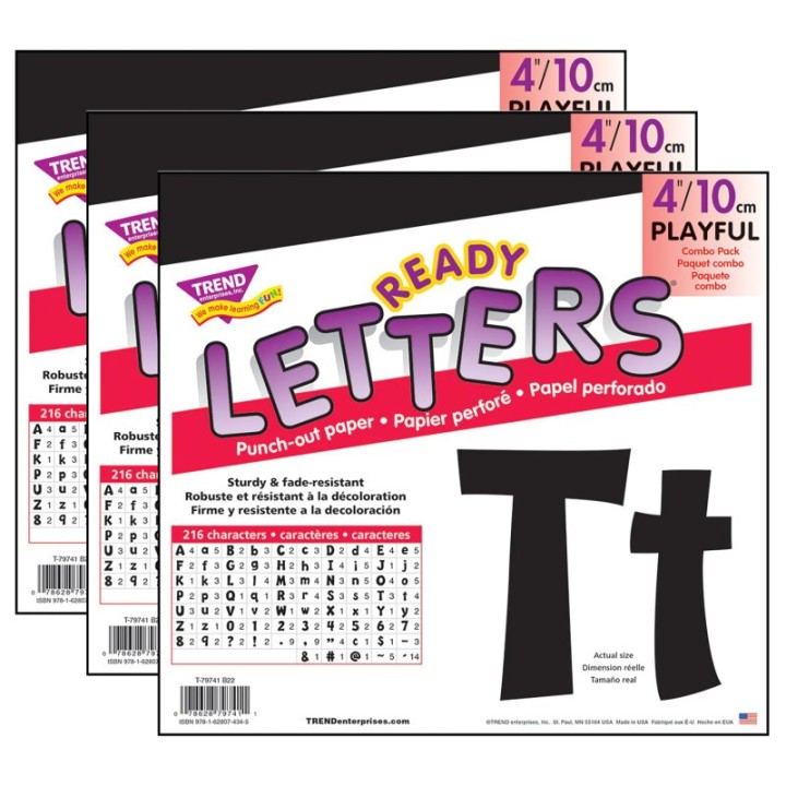 TREND Black 4" Playful Combo Ready Letters®, 3 Packs
