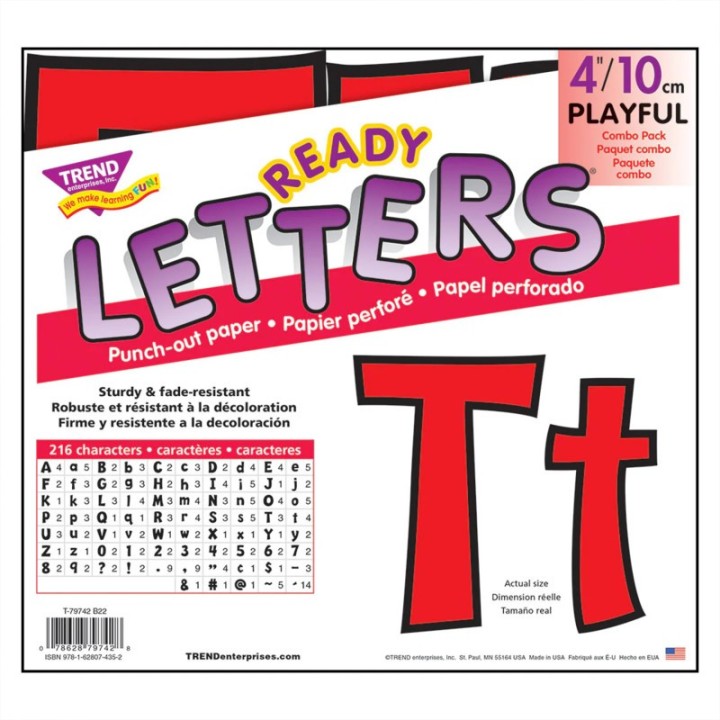 TREND Red 4-Inch Playful Uppercase/Lowercase Combo Pack (EN/SP) Ready Letters®
